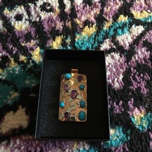 Copper, Turquoise and amethyst pendant